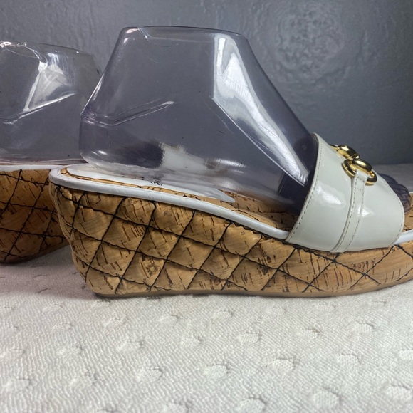 Yellow Box Corky Wedge Sandal White With Gold Bit Detail - Picture 4 of 16